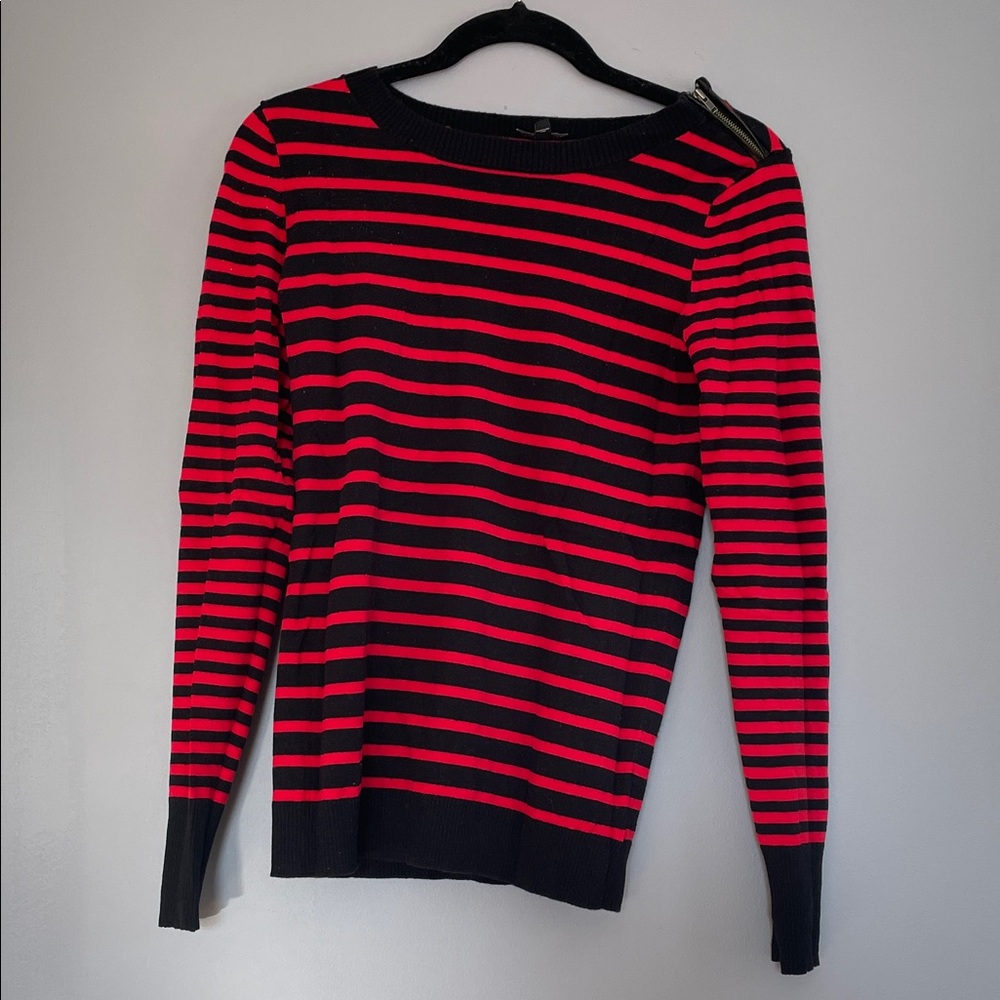 Express Red and Black Striped Women's Sweater